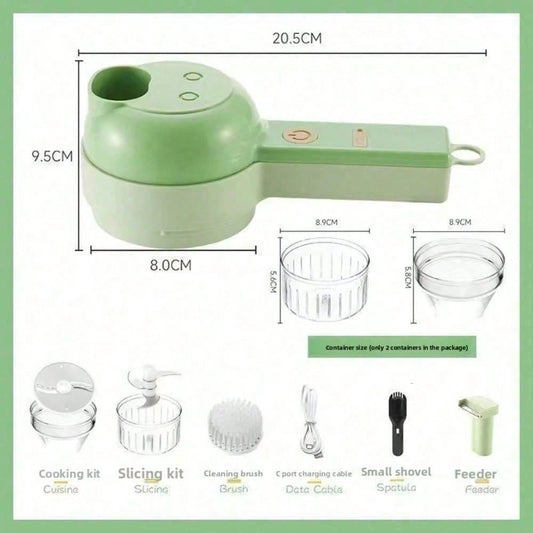4 In 1 Handheld Electric Vegetable Cutter Set, Multifunctional Mini Electric Grinder Garlic Mud Masher Chopper, Portable Food Processor With Brush, For Garlic Chili Onion Ginger Celery Meat