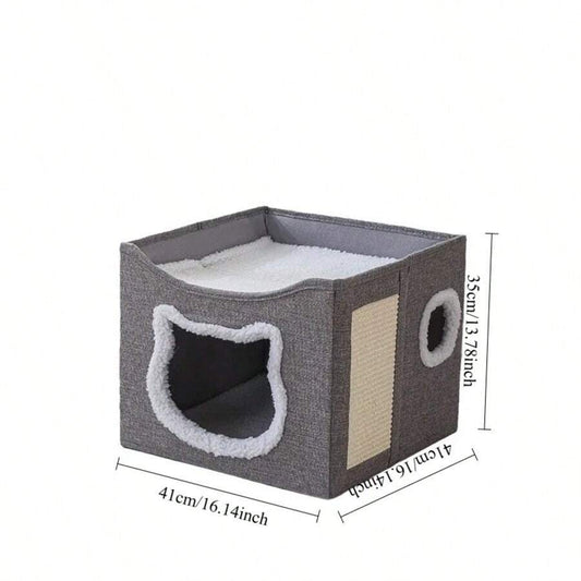 A Cat Bed Suitable For Indoor Cats, With A Large Cat Hole For A Comfortable Apartment, Fluffy Hanging Balls, Round Windows, A Foldable Indoor Cat House, Capable Of Bearing Up To 30 Pounds , With Double-Sided Soft Cushions, Suitable For All Seasons Home