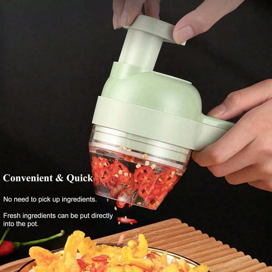 4 In 1 Handheld Electric Vegetable Cutter Set, Multifunctional Mini Electric Grinder Garlic Mud Masher Chopper, Portable Food Processor With Brush, For Garlic Chili Onion Ginger Celery Meat