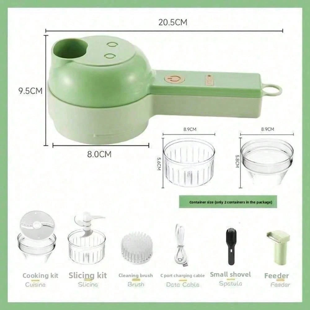 4 In 1 Handheld Electric Vegetable Cutter Set, Multifunctional Mini Electric Grinder Garlic Mud Masher Chopper, Portable Food Processor With Brush, For Garlic Chili Onion Ginger Celery Meat