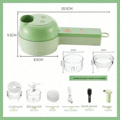 4 In 1 Handheld Electric Vegetable Cutter Set, Multifunctional Mini Electric Grinder Garlic Mud Masher Chopper, Portable Food Processor With Brush, For Garlic Chili Onion Ginger Celery Meat