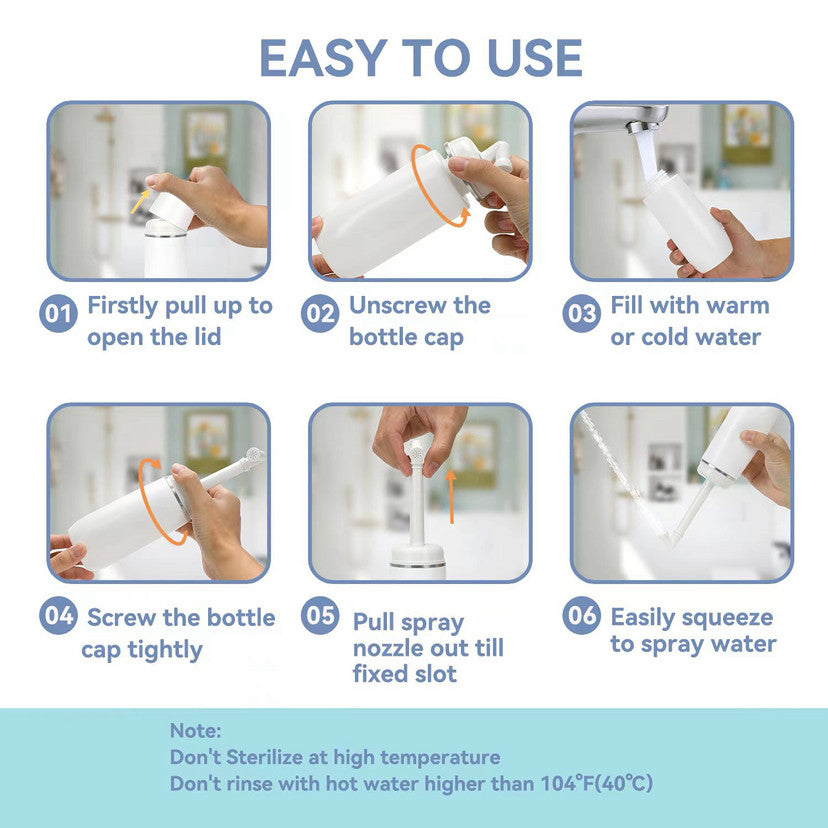 Portable Bidet for Personal Hygiene & Travel: Manual Squeeze, Battery-Free, Handheld Peri Bottle, 400ml Leakproof