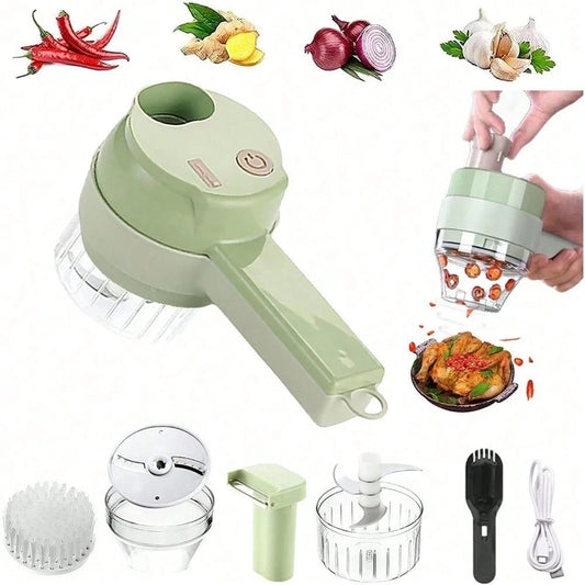 4 In 1 Handheld Electric Vegetable Cutter Set, Multifunctional Mini Electric Grinder Garlic Mud Masher Chopper, Portable Food Processor With Brush, For Garlic Chili Onion Ginger Celery Meat