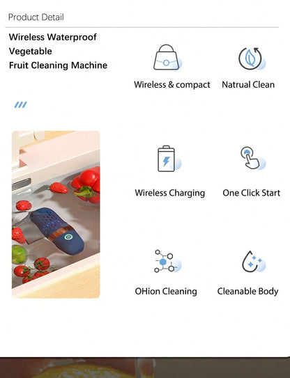 Portable Fruit And Vegetable Cleaner, IPX7, Waterproof, Portable Fruit Purifier Wireless 3000mAh Rechargeable For Fruit And Seafood, Rice, Meat