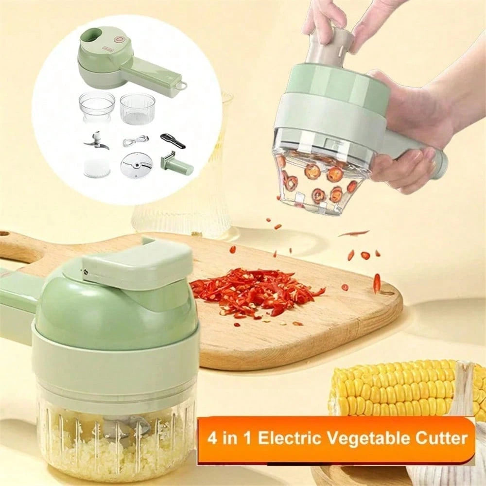 4 In 1 Handheld Electric Vegetable Cutter Set, Multifunctional Mini Electric Grinder Garlic Mud Masher Chopper, Portable Food Processor With Brush, For Garlic Chili Onion Ginger Celery Meat