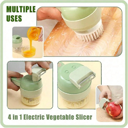 4 In 1 Handheld Electric Vegetable Cutter Set, Multifunctional Mini Electric Grinder Garlic Mud Masher Chopper, Portable Food Processor With Brush, For Garlic Chili Onion Ginger Celery Meat
