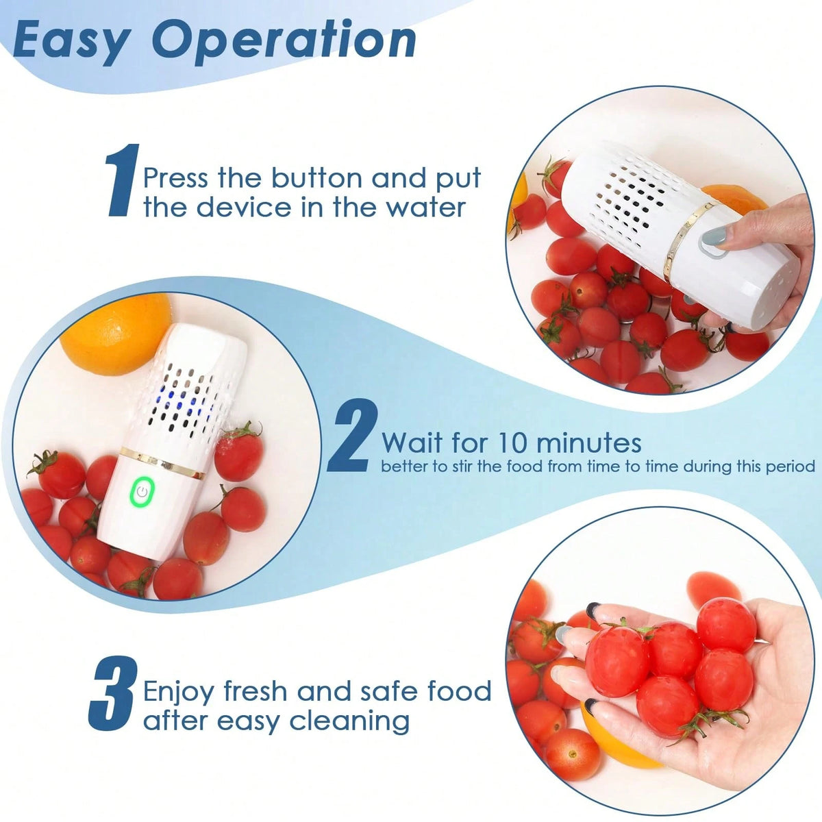 Portable Fruit And Vegetable Cleaner, IPX7, Waterproof, Portable Fruit Purifier Wireless 3000mAh Rechargeable For Fruit And Seafood, Rice, Meat