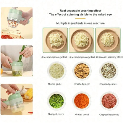 4 In 1 Handheld Electric Vegetable Cutter Set, Multifunctional Mini Electric Grinder Garlic Mud Masher Chopper, Portable Food Processor With Brush, For Garlic Chili Onion Ginger Celery Meat