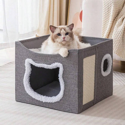 A Cat Bed Suitable For Indoor Cats, With A Large Cat Hole For A Comfortable Apartment, Fluffy Hanging Balls, Round Windows, A Foldable Indoor Cat House, Capable Of Bearing Up To 30 Pounds , With Double-Sided Soft Cushions, Suitable For All Seasons Home