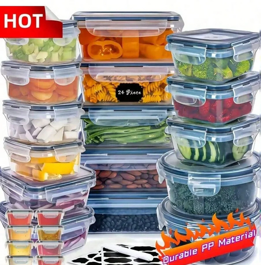 24/32/48 Pack Food Storage Containers With Airtight Lids, Meal Prep Containers, Lunch Office Meal For Freezer And Dishwasher.（food-grade PP）